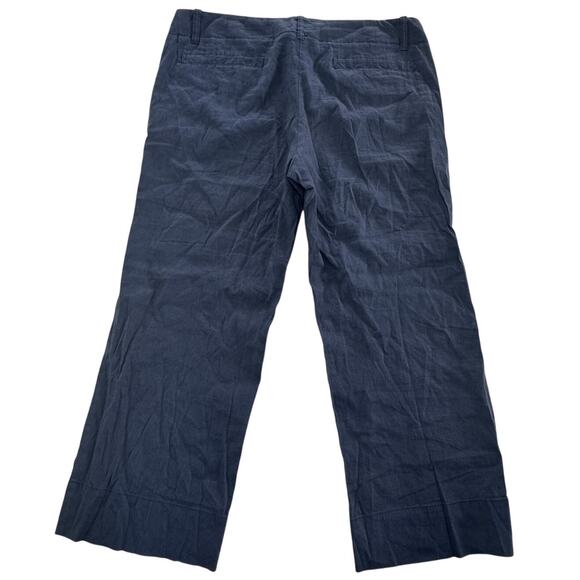 Theory Pants Womens 12 Navy Blue Linen Blend Wide Leg Stretch Dress Trousers - Picture 2 of 8